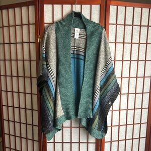 CAbi Green, Blue, Gray Poncho Cape Sweater with Textured Knit
